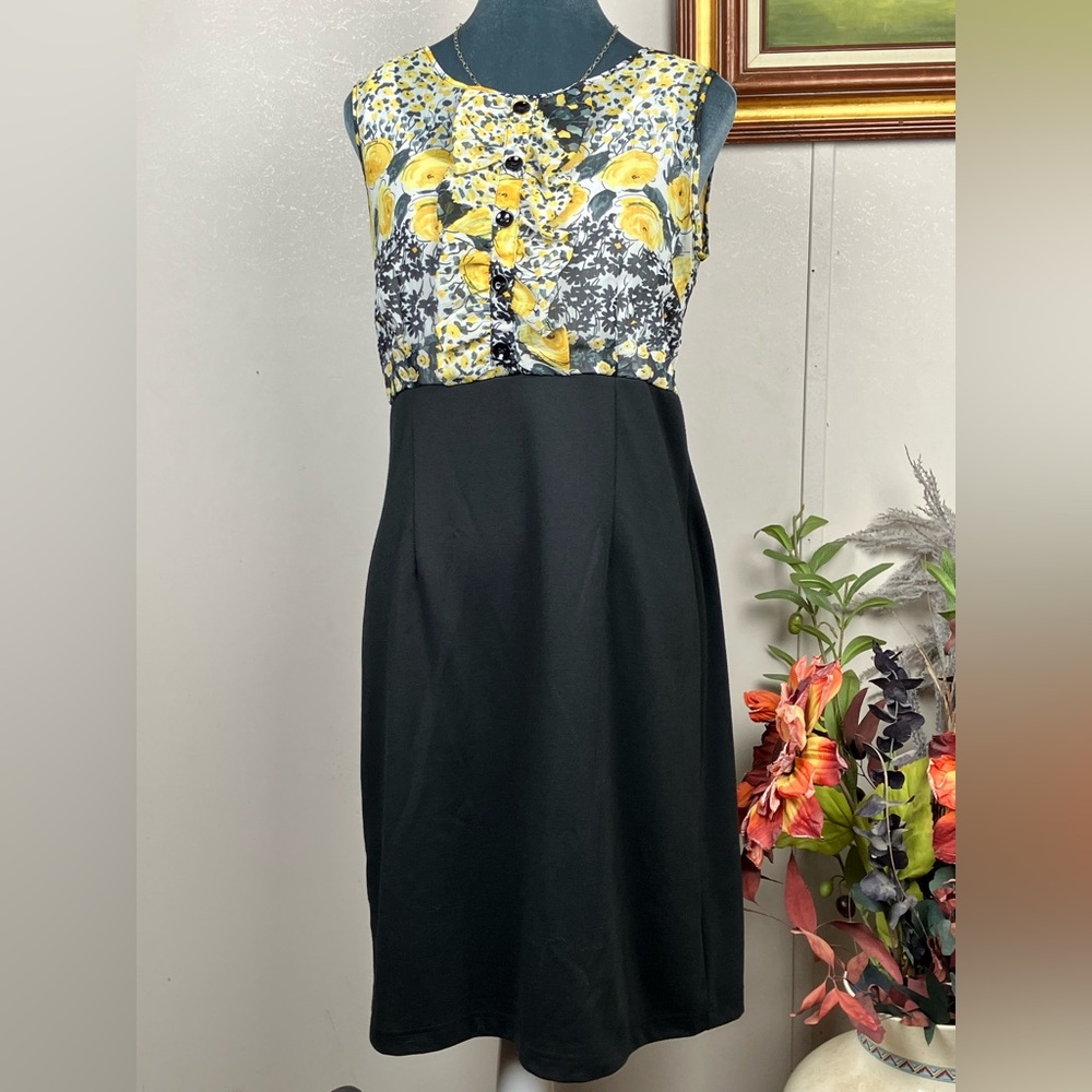 Ronni Nicole | Black and Yellow Sheath ~ Midi Dress | Size 8